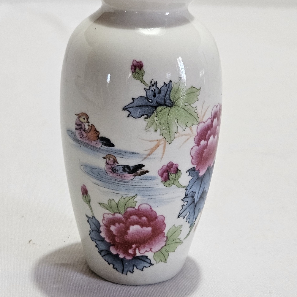 Vintage Porcelain Vase Birds & Peonies •Floral Asian Decor • Made in China